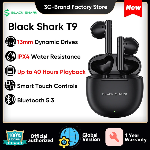 Black Shark-T9 Earbuds Bluetooth, Earbuds para jogos sem fio, música e jogos,  modos duplos, até 40h de tempo de reprodução, IPX4 à prova d'água, 2023 -  AliExpress